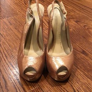 Giuseppe zanotti rose gold peep toe pumps